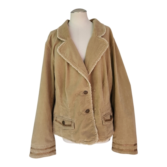 Vangie Signature Corduroy Blazer Jacket Size 22/24 | Tan Fuzzy Lined Western Y2K - Picture 1 of 7